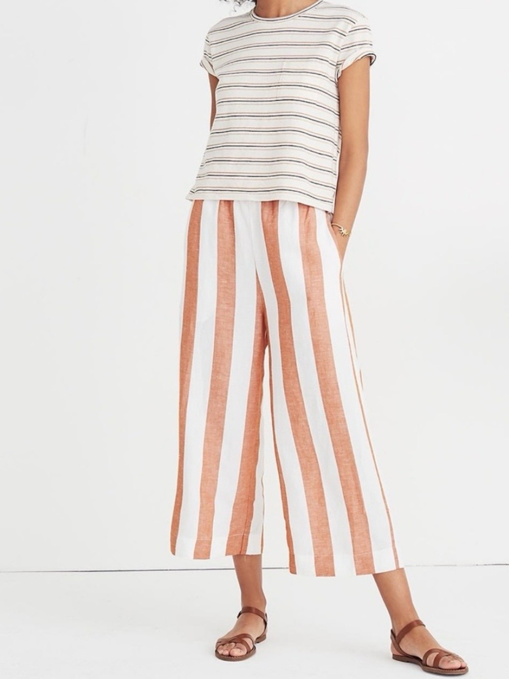 MADEWELL Striped Houston Wide Leg Cropped Pants - Picture 1 of 5